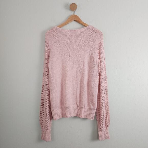 Show Me Your Mumu Daveny Pink Chevron Knit Sweater Sheer Sleeves XL - Picture 12 of 13